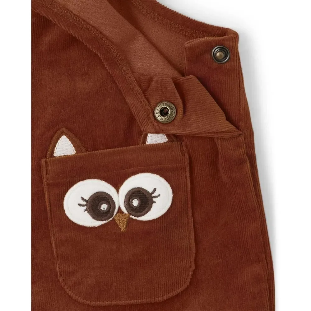 Gymboree Girls Brown Cotton Corduroy Owl Shortalls Overalls Shorts Size 8 NEW